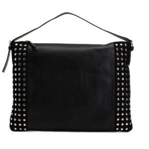 VINCE CAMUTO Black Leather Trim Hobo Bag With Studs NWT